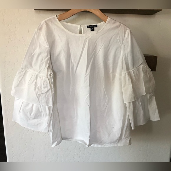 J. Crew|White Tiered bell sleeve top, Cotton with keyhole detail, size 12••• - Picture 8 of 13